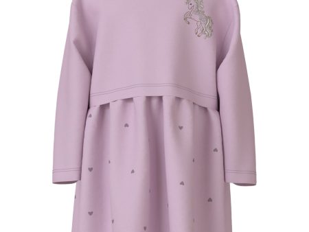 Name It Winsome Orchid Unicorn Valona Ls Regular Sweat Dress For Cheap