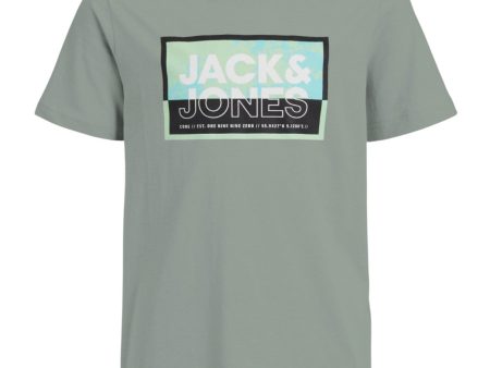 Jack & Jones Junior Aqua Gray Cologan T-Shirt Crew Neck Supply