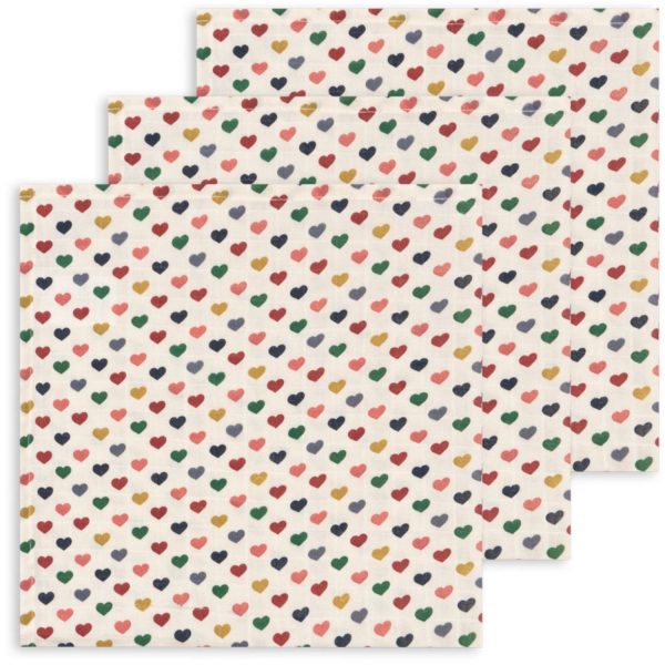 Konges Sløjd Coeur Coloré 3 Pack Muslin Cloth Gots Online Hot Sale